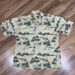 Pierre Cardin Mens Hawaiian Shirt Size Large Palm Trees Yellow Korea Vintage 90